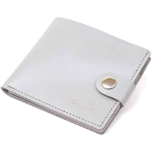 Small Leather Wallet SHVIGEL 16451 Gray Natural Leather Made in Ukraine