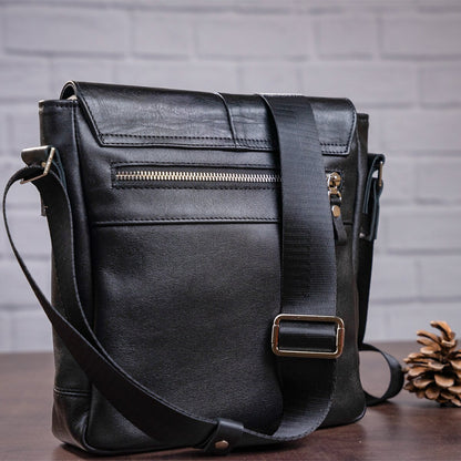 Leather Messenger Bag SHVIGEL 00793 Black Genuine Leather, Handmade in Ukraine