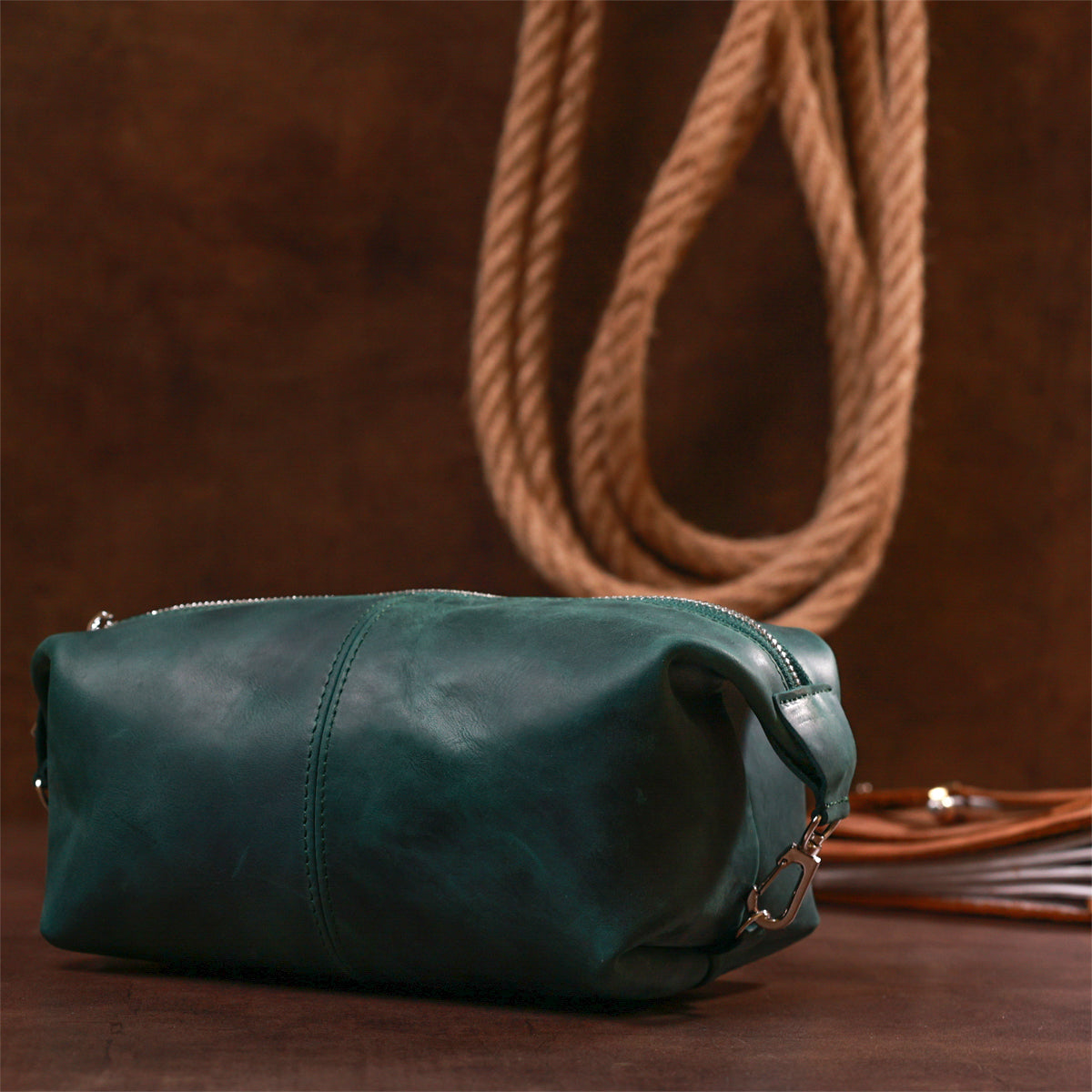 Leather Matte Cosmetic Bag SHVIGEL 16399 Green Natural Leather Ukraine