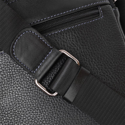Men's Leather Satchel Bag SHVIGEL 11283 Black, Two Compartment Flotar Design
