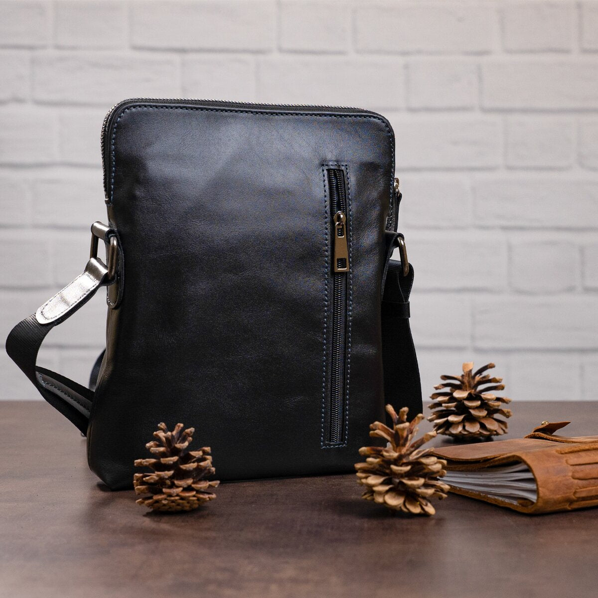 Men's Leather Bag SHVIGEL 11101 Black Genuine Leather Handmade in Ukraine