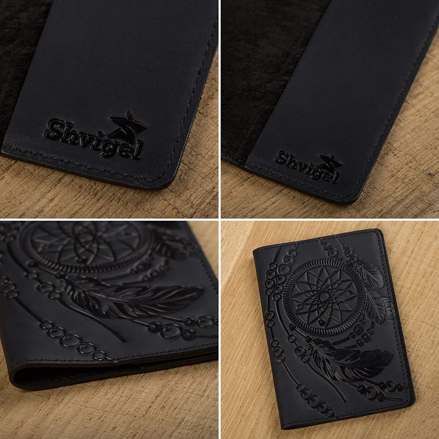 Passport Cover SHVIGEL 13837 Black Genuine Leather Handmade from Ukraine