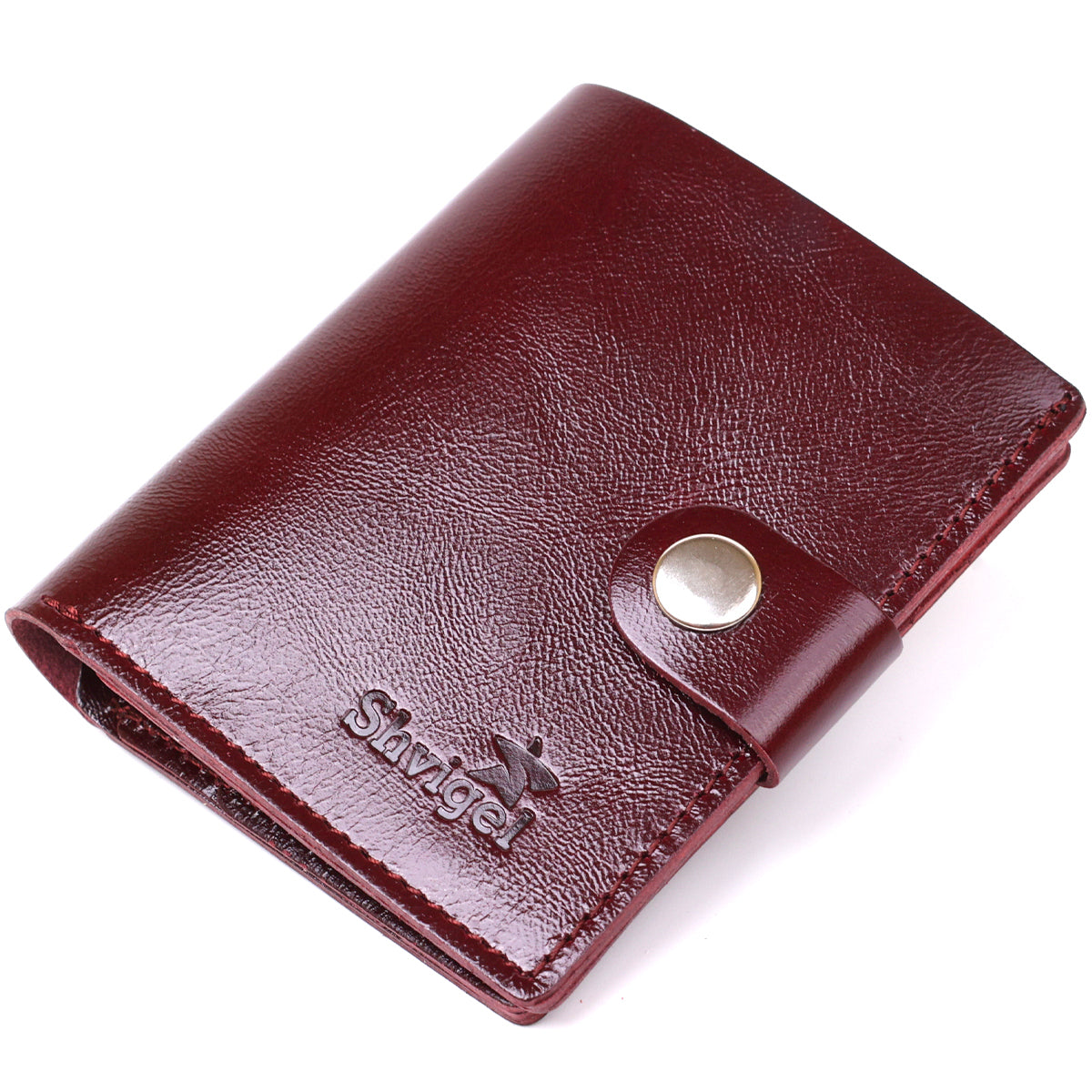 Classic Leather Wallet SHVIGEL 16505 Burgundy Natural Leather Made in Ukraine