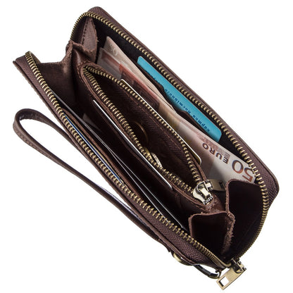 Men's Leather Clutch SHVIGEL 19124 Brown Natural Leather Handmade Accessory