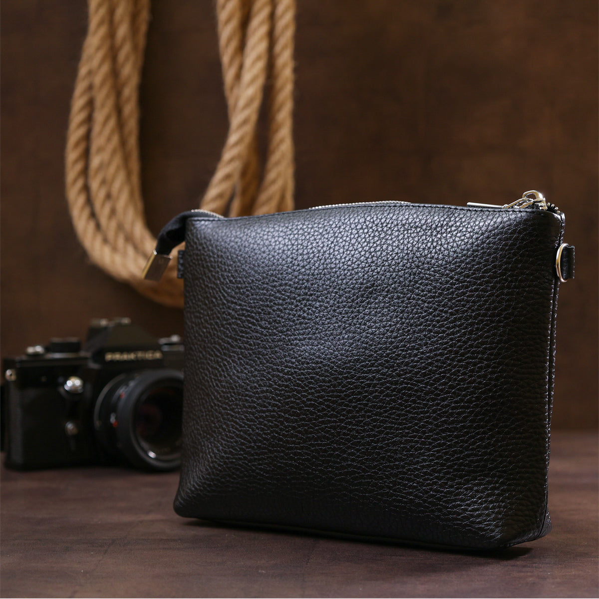 Women's Crossbody Bag SHVIGEL 16341 Black Leather - Stylish Natural Skin Design
