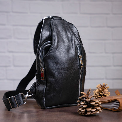 Men's Leather Bag SHVIGEL 13903 Black Genuine Leather Made in Ukraine