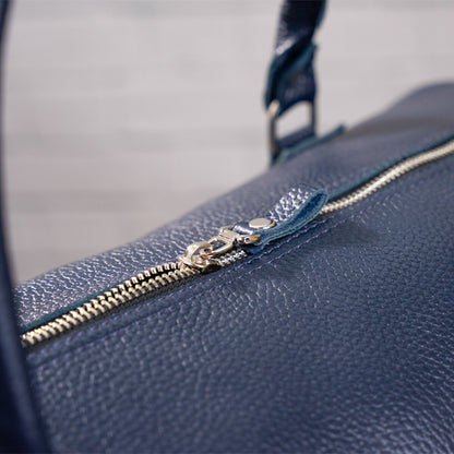Travel Bag SHVIGEL 00888 Blue Natural Leather Made in Ukraine, Stylish Design