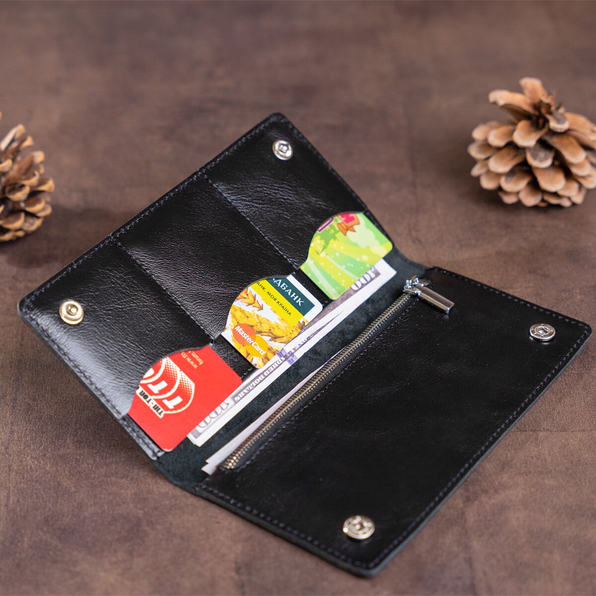 Vertical Men's Wallet SHVIGEL 16195 Black Genuine Leather from Ukraine