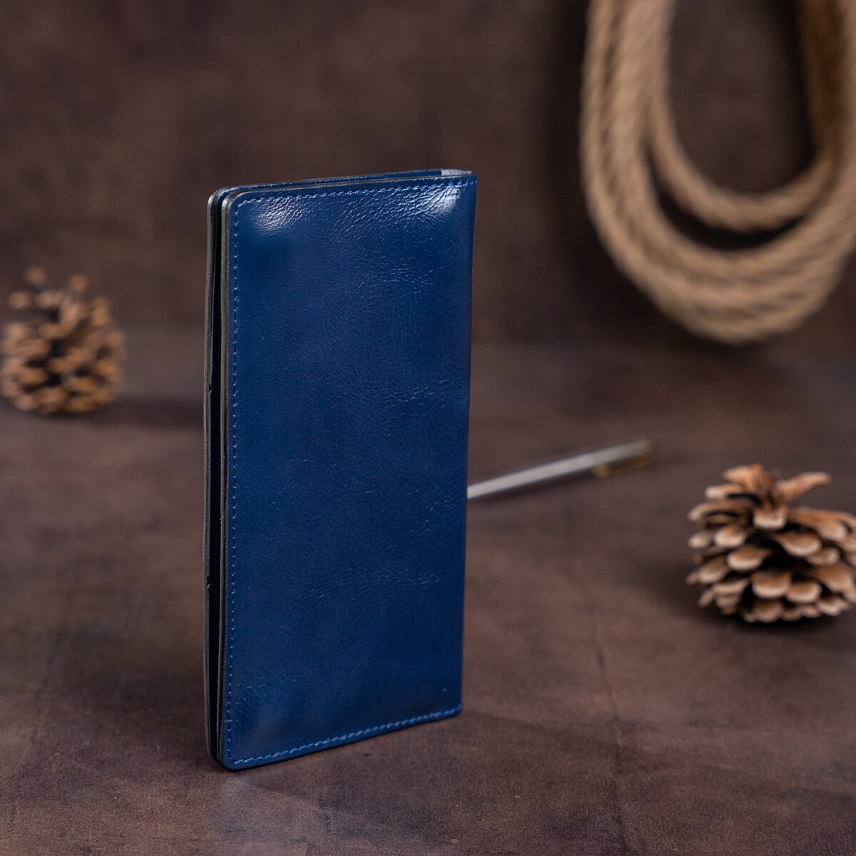 Unisex Leather Wallet with Snap Closure by SHVIGEL, Model 16192, Blue - Made in Ukraine