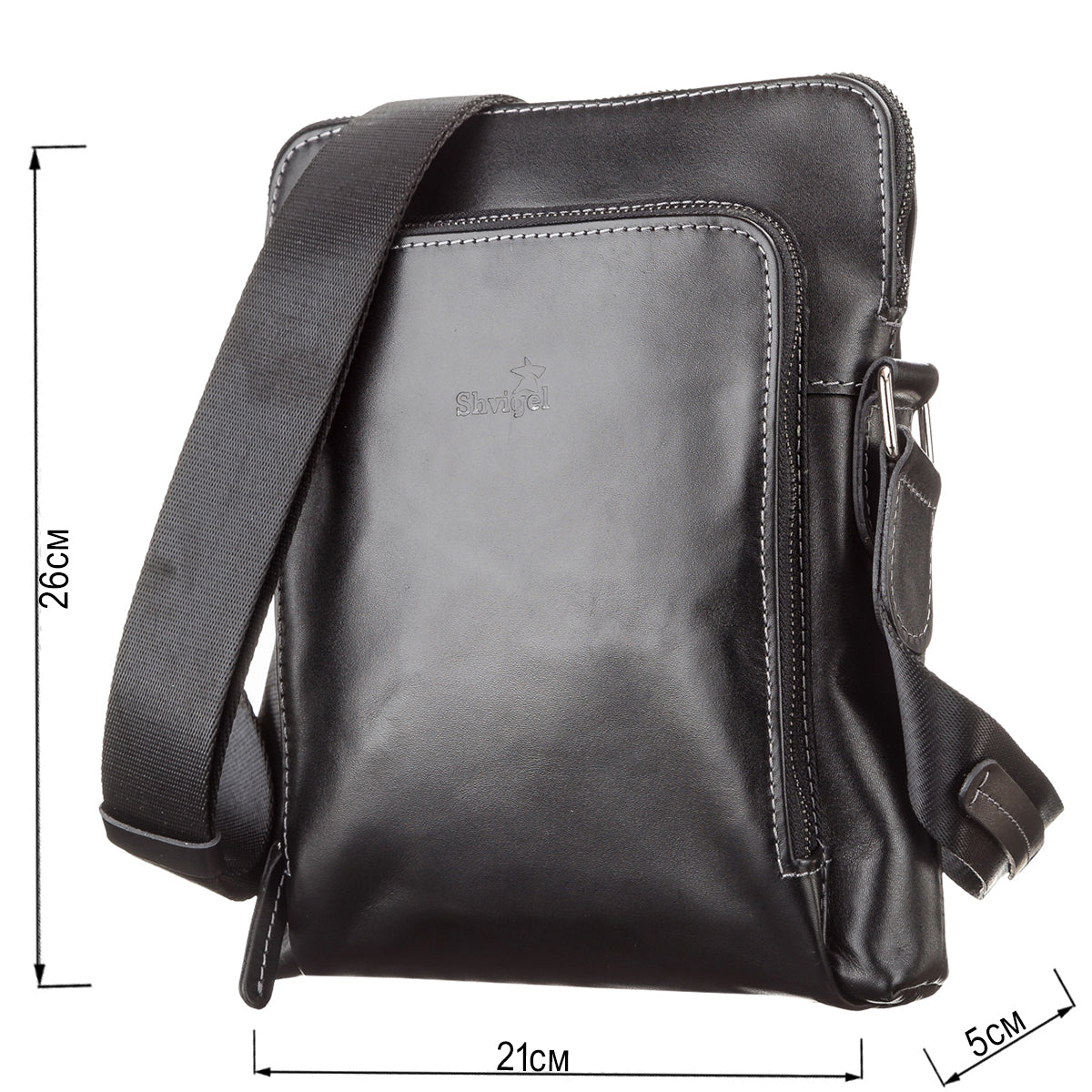 Men's Leather Bag SHVIGEL 11101 Black Genuine Leather Handmade in Ukraine