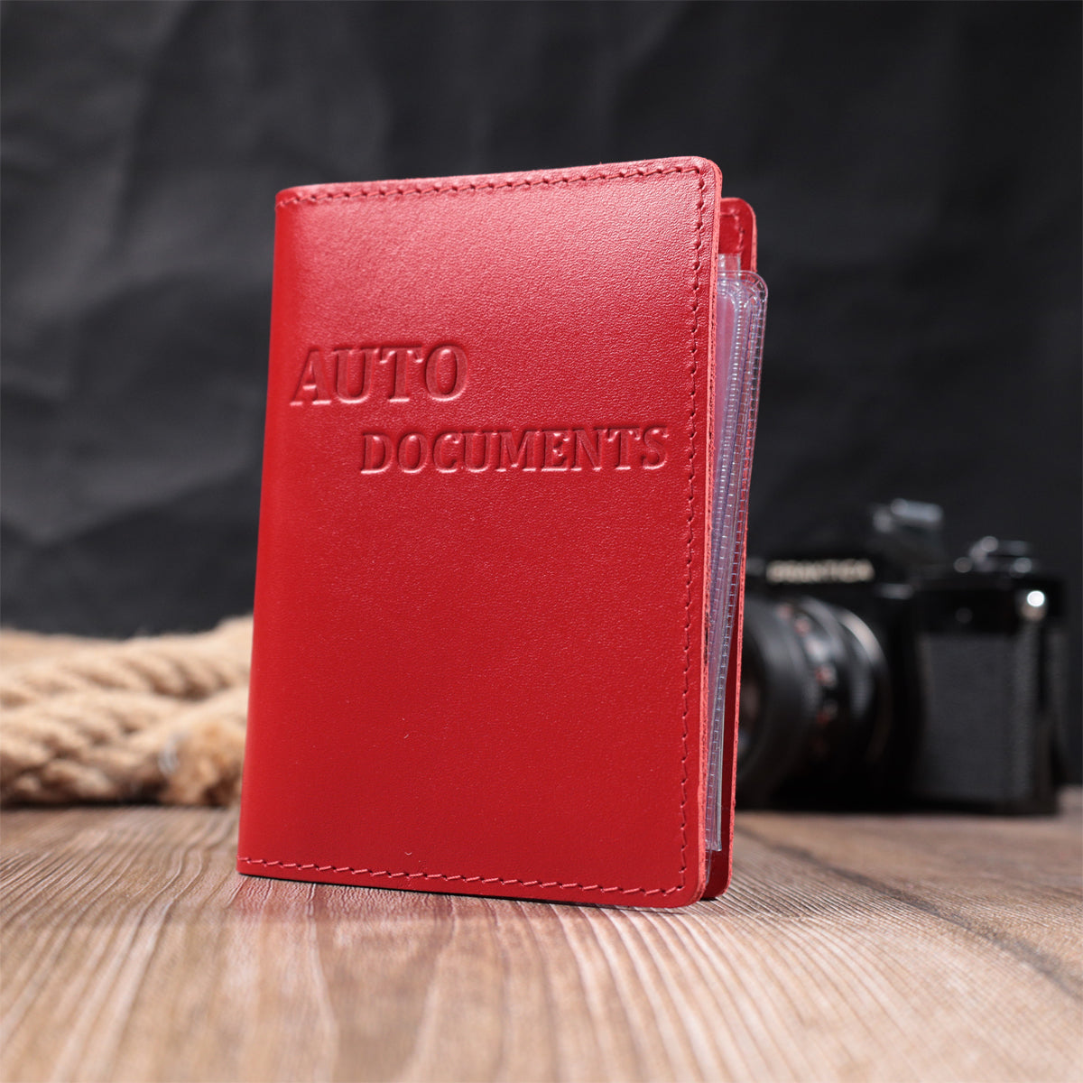 Bright Red Natural Leather Auto Document Cover SHVIGEL 16161 for Driver's License and Passport