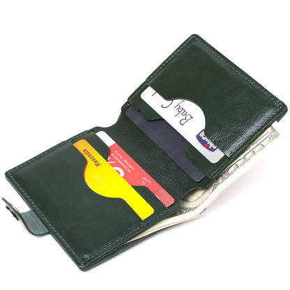 Practical SHVIGEL Leather Wallet 16504 Green - Natural Leather, Made in Ukraine