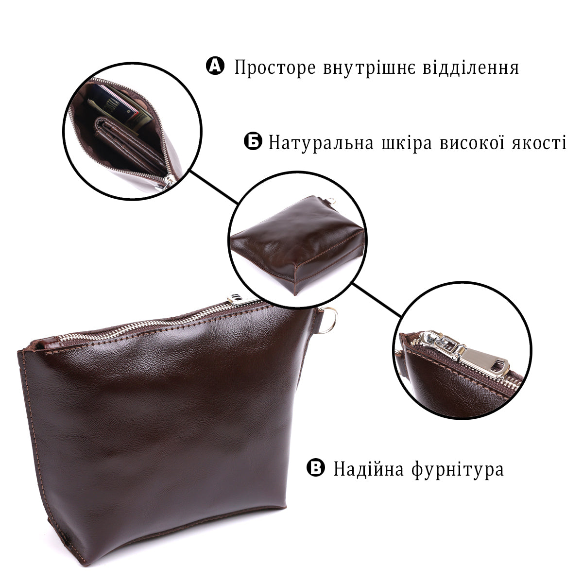 Leather Cosmetic Bag SHVIGEL 16414 Brown - Natural Leather, Compact Design for Essentials