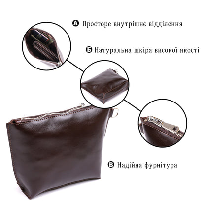 Leather Cosmetic Bag SHVIGEL 16414 Brown - Natural Leather, Compact Design for Essentials