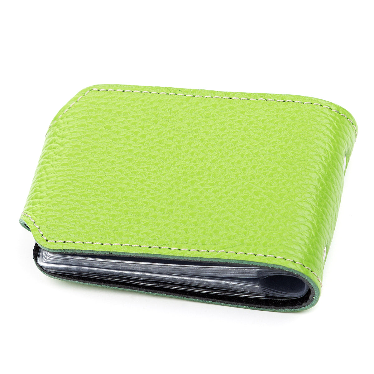 Horizontal Business Card Holder SHVIGEL 13916 Leather Green Natural Leather Quality