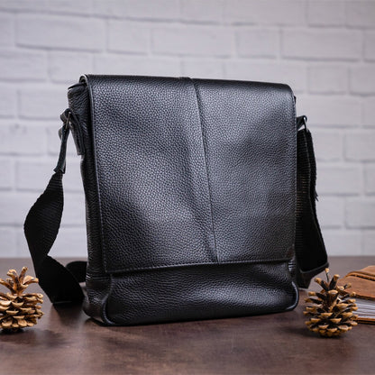 Men's Bag SHVIGEL 00861 Black Genuine Leather, Durable Ukrainian Craftsmanship