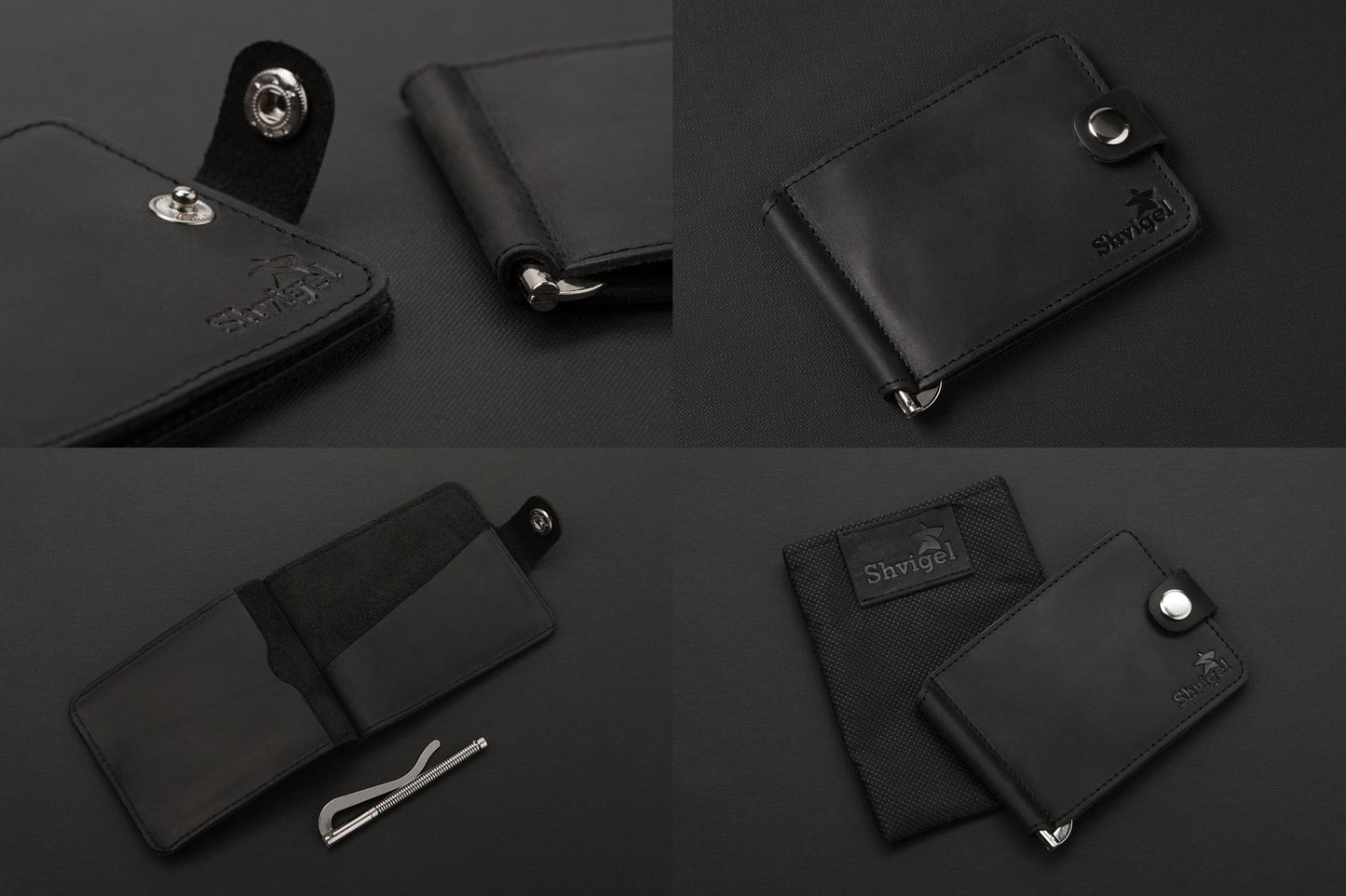 Vintage Leather Money Clip SHVIGEL 13787 Black Genuine Leather Ukraine