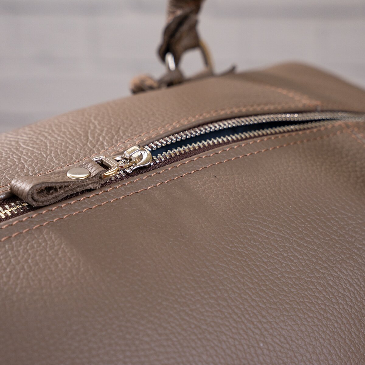 Travel Bag SHVIGEL 00889 Gray Genuine Leather Made in Ukraine
