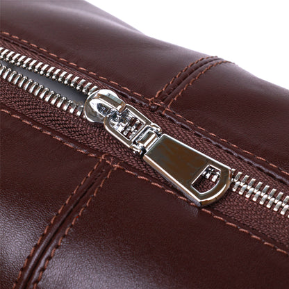 Glossy Leather Cosmetic Bag SHVIGEL 16407 Brown Genuine Leather Made in Ukraine