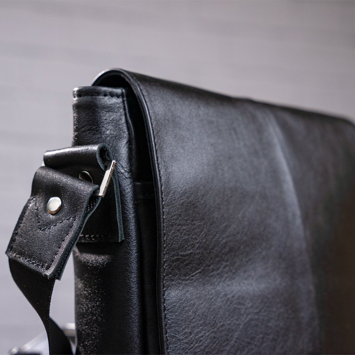 Leather Messenger Bag SHVIGEL 00793 Black Genuine Leather, Handmade in Ukraine