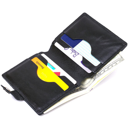 Men's Practical Wallet SHVIGEL 16502 Black Genuine Leather Ukrainian Craftsmanship