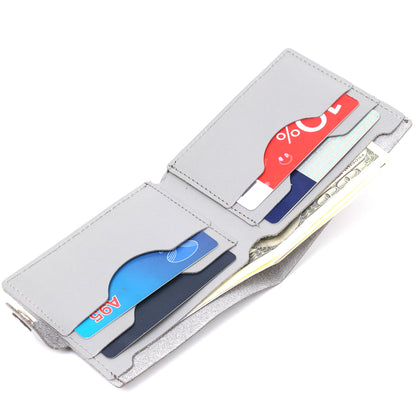 Classic Leather Wallet SHVIGEL 16472 Gray Natural Leather Made in Ukraine