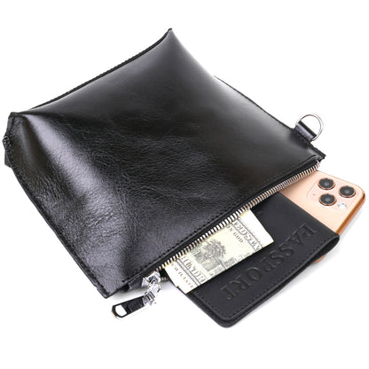 Comfortable Leather Cosmetic Bag SHVIGEL 16409 Black Natural Leather, Made in Ukraine