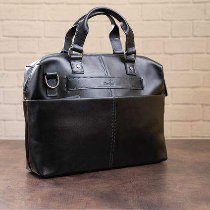 SHVIGEL Leather Laptop Bag 11248 Black Smooth Genuine Leather Design
