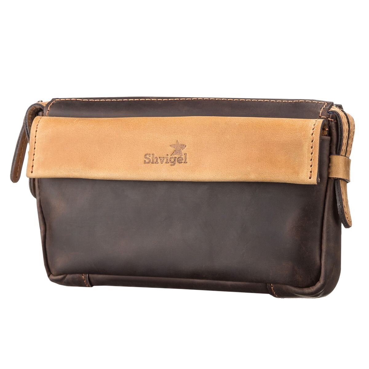 Men's Leather Clutch SHVIGEL 11086 Brown - Handmade Natural Leather from Ukraine