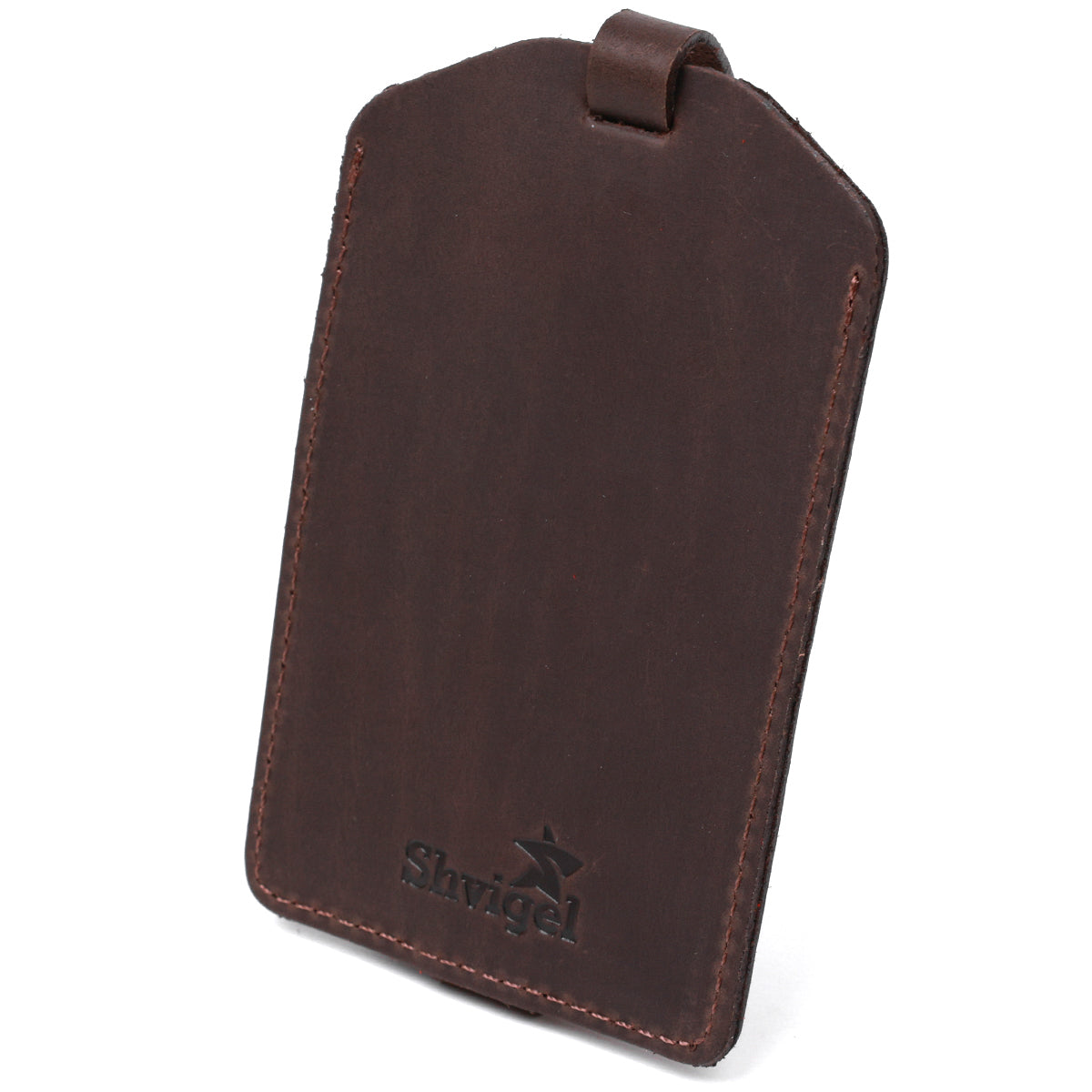 Vintage Leather Luggage Tag by SHVIGEL 16555 Brown Color - Made in Ukraine, Premium Natural Leather