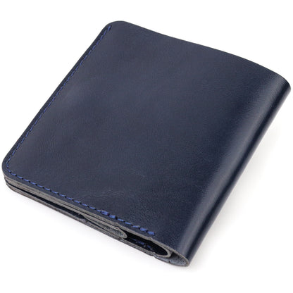 Comfortable Leather Wallet SHVIGEL 16611 Blue - Natural Leather, Ukrainian Design