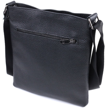 Men's Shoulder Leather Bag by SHVIGEL, Model 22850, Black, Natural Leather Finish