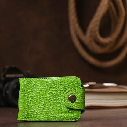 Horizontal Business Card Holder SHVIGEL 13916 Leather Green Natural Leather Quality