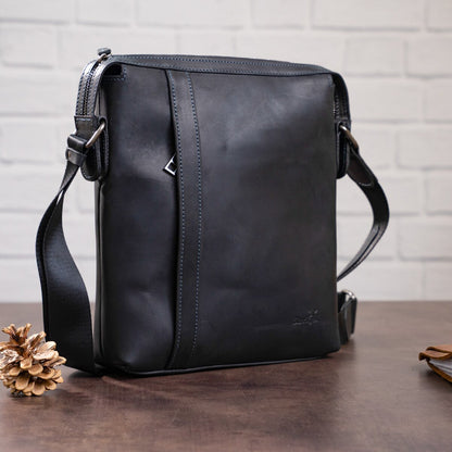 Men's Leather Bag SHVIGEL 11098 Black Natural Leather Made in Ukraine