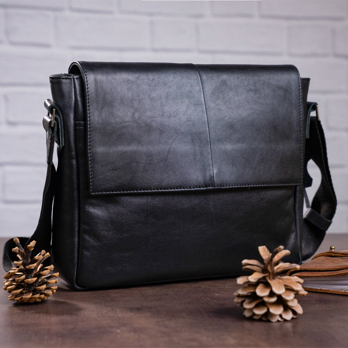 Leather Bag SHVIGEL 00858 Black Natural Leather Handmade in Ukraine