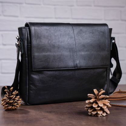 Leather Bag SHVIGEL 00858 Black Natural Leather Handmade in Ukraine