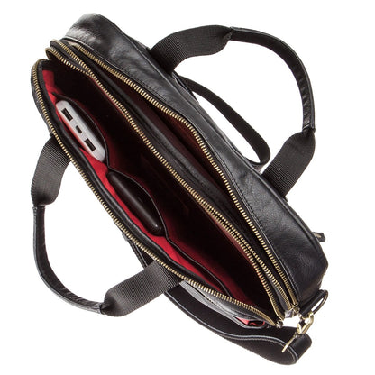 Men's Leather Laptop Bag SHVIGEL 19106 Black with Dual Compartments, Genuine Leather