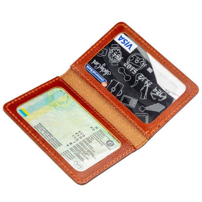 Leather Document Holder for Driver's License or ID Card SHVIGEL 13963 Brown Genuine Leather, Made in Ukraine