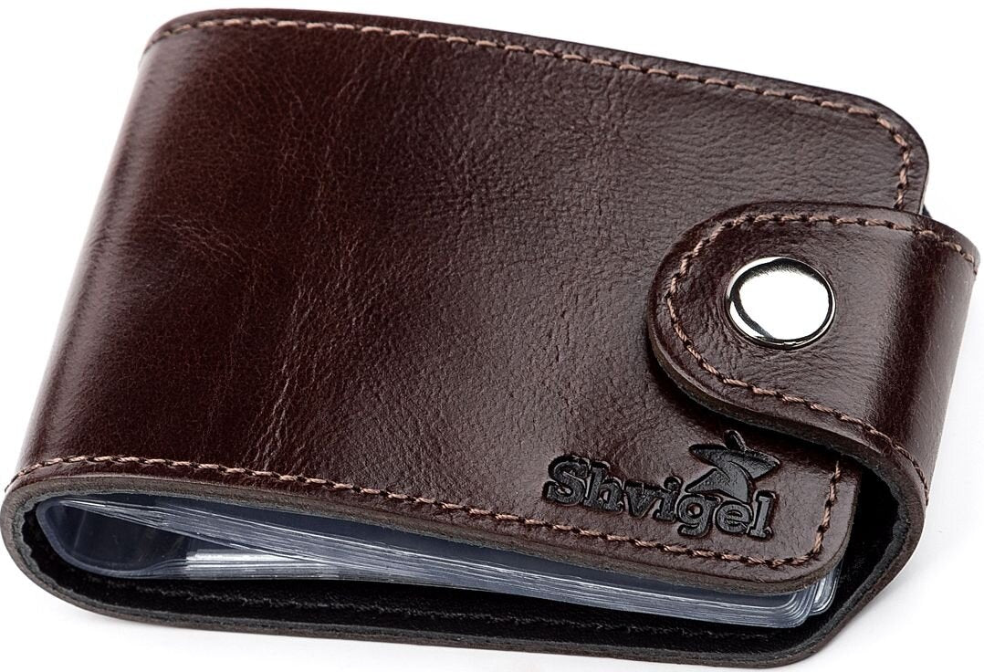 Horizontal Business Card Holder SHVIGEL 13914 Leather Brown Natural Skin Ideal for Visiting Cards