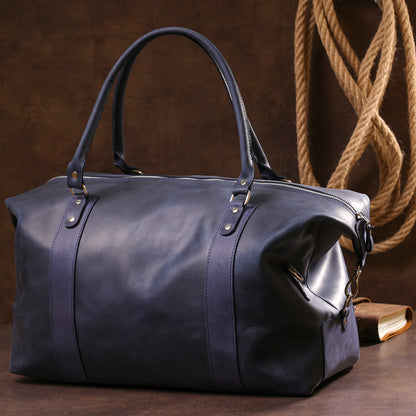 Travel Bag SHVIGEL 11127 Blue Natural Leather Ukrainian Craftsmanship