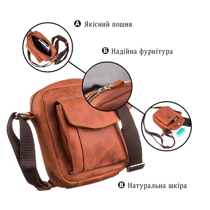 Vintage Leather Shoulder Bag SHVIGEL 11132 Natural Leather, Made in Ukraine