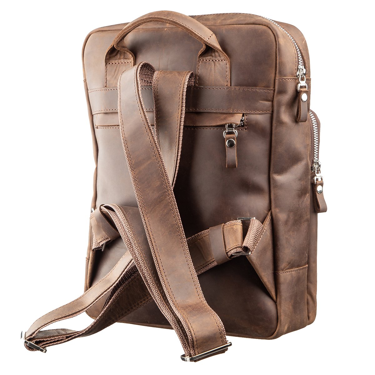 Unisex Backpack SHVIGEL 11175 Brown Matte Leather Natural Skin High Quality