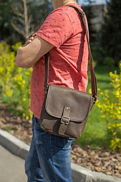 Vintage Leather Bag SHVIGEL 00890 Brown Natural Leather Made in Ukraine