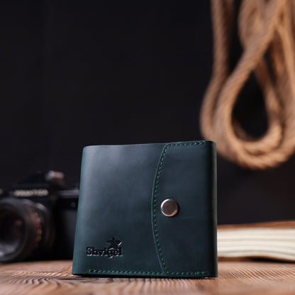 Vintage Leather Wallet SHVIGEL 16615 Green Made in Ukraine, Genuine Leather
