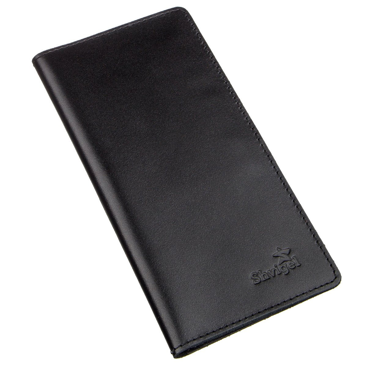 Vertical Leather Wallet SHVIGEL 13991 Black Genuine Leather with Slim Design