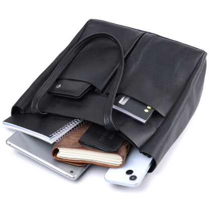 Comfortable Black Leather Shopper Bag SHVIGEL 22845 Made in Ukraine