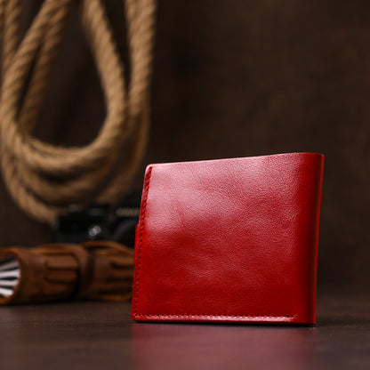 Small Leather Wallet for Women by SHVIGEL 16461 Red, Made from Natural Leather, Ukraine