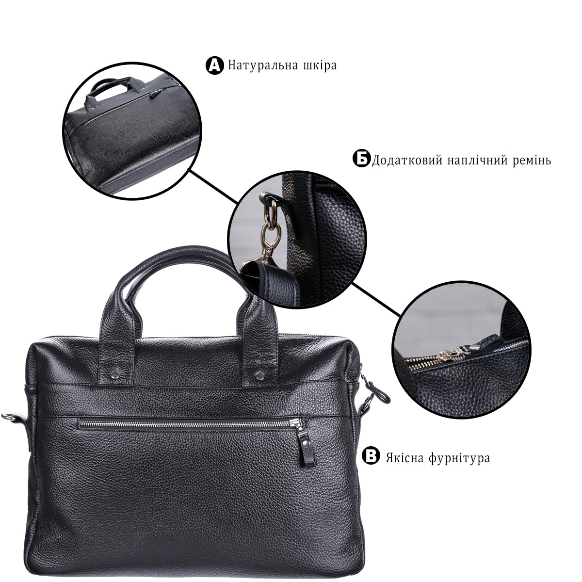 Laptop Bag SHVIGEL 11000 Black Genuine Leather Stylish Design for Professionals