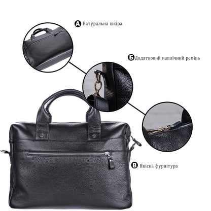 Laptop Bag SHVIGEL 11000 Black Genuine Leather Stylish Design for Professionals