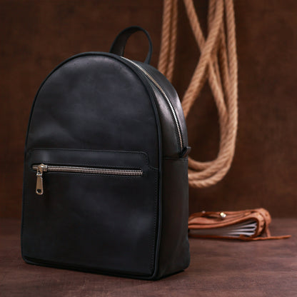 Vintage Universal Backpack SHVIGEL 16313 Black Natural Leather Made in Ukraine